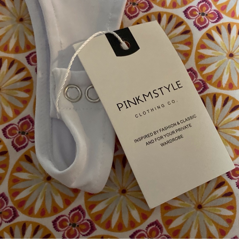 PinkmStyle White Sleeveless Bodysuit with High Neckline | Size S - Picture 6 of 6